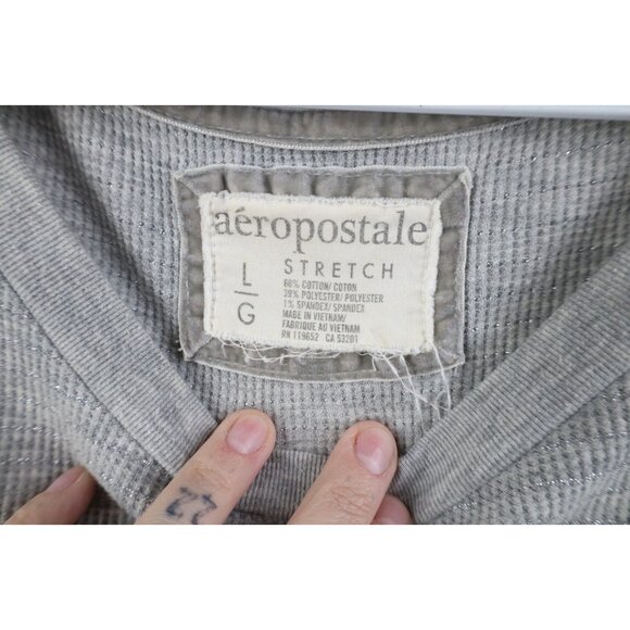 Vtg Y2K Aeropostale Womens L Babydoll Thermal Knit 3/4 Sleeve T-Shirt Metallic - Picture 8 of 14
